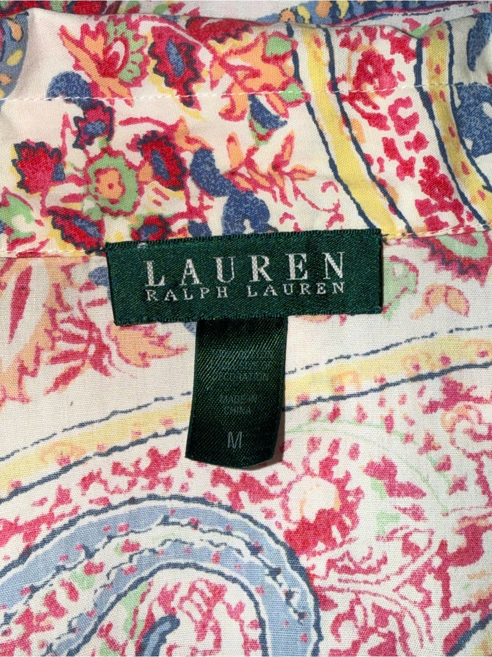 Ralph Lauren White Multicolor Paisley Short Sleeve Button-Down Shirt - Picture 10 of 11